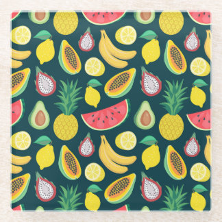 Dessous-de-verre En Verre Fruits tropicaux Vintage Motif Bliss