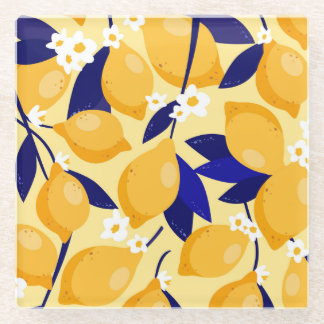 Dessous-de-verre En Verre Fruits vintages au citron : motif alimentaire.