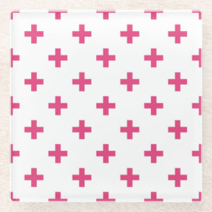 Dessous-de-verre En Verre Fuchsia polka croise sur blanc