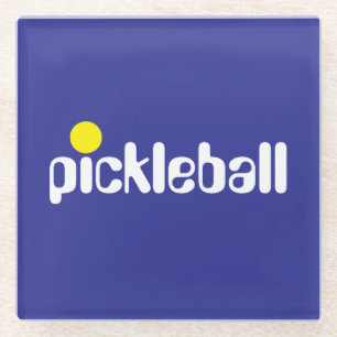 Dessous-de-verre En Verre Fun Cool Blanc Jaune PICKLEBALL Sur Bleu Profond