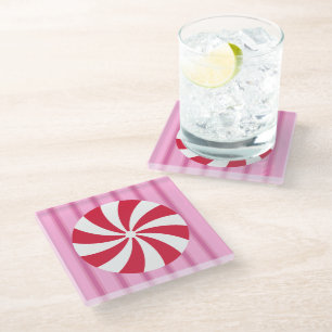 Dessous-de-verre En Verre Fun et Fancy rose Noël Peppermenthe bonbon
