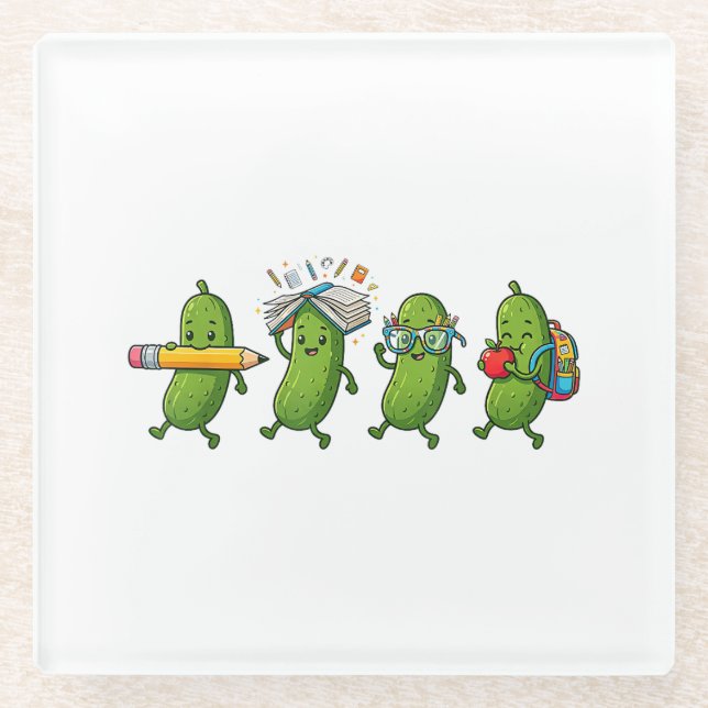 Dessous-de-verre En Verre Funny Pickle Back to School Teacher Student Women  (Devant)