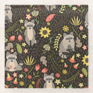 Dessous-de-verre En Verre Funny Raccoons Vintage Illustration Motif