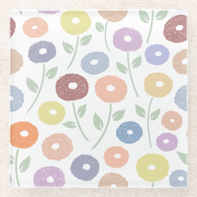 Dessous-de-verre En Verre Fuzzy Flower Lg Pattern Pastels on White (Devant)
