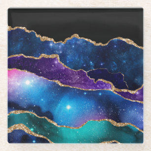 Dessous-de-verre En Verre Galaxie en pierre d'Agate de marbre Étoiles brill