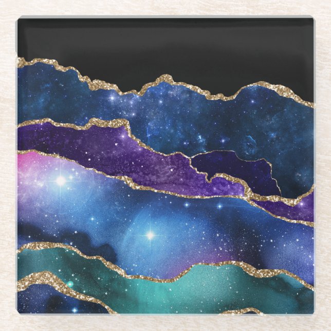 Dessous-de-verre En Verre Galaxie en pierre d'Agate de marbre Étoiles brilla (Devant)