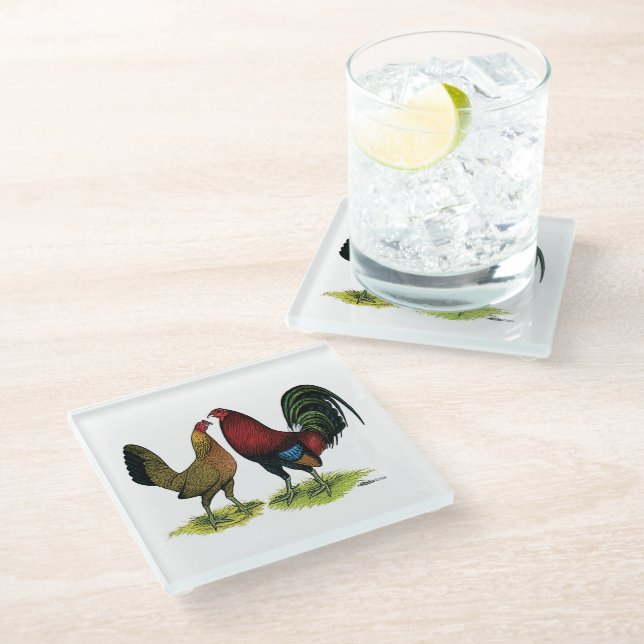 Dessous-de-verre En Verre Gamefowl Pair (Incliné)