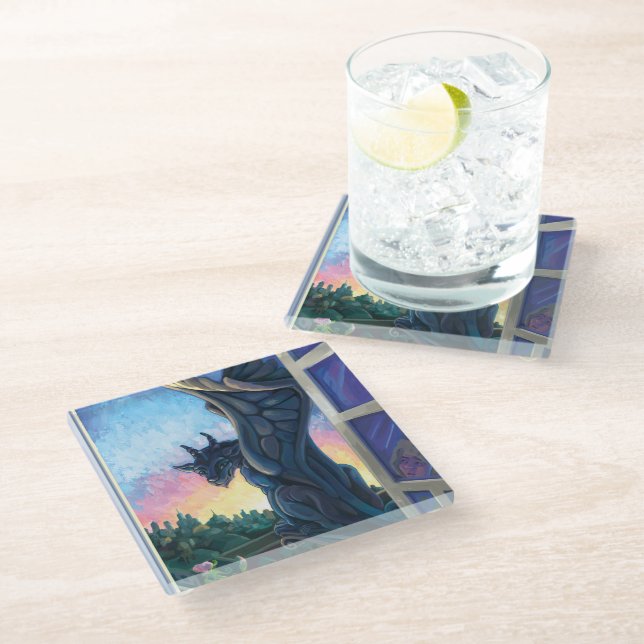 Dessous-de-verre En Verre Gargoyle Guardian Art (Incliné)