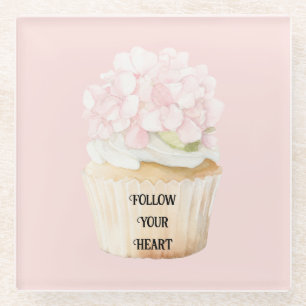 Dessous-de-verre En Verre Gâteau Cupcake Fleur Rose Pâle Muffin