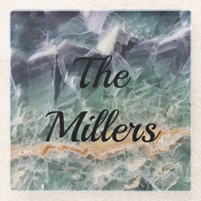 Dessous-de-verre En Verre Gemstone Photo Belle Fluorite Gem Marbré (Devant)