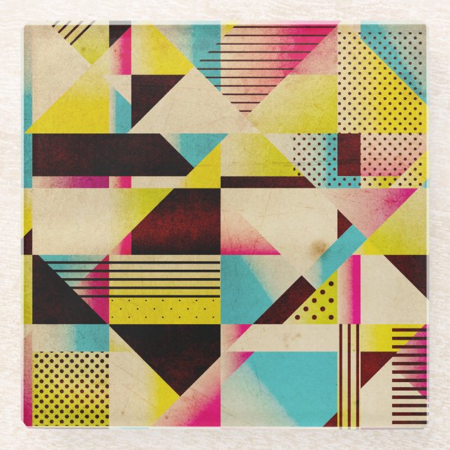 Dessous-de-verre En Verre Géométrie rétro : Arrière - plan Motif Abstrait (Devant)