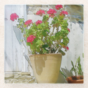 Dessous-de-verre En Verre Géranium de couleur rouge