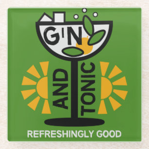Dessous-de-verre En Verre Gin vintage Et Art Tonique