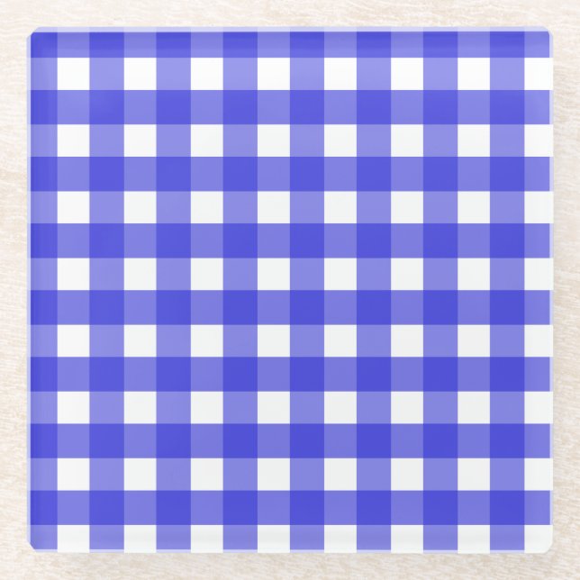 Dessous-de-verre En Verre Gingham bleu royal (Devant)