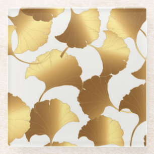 Dessous-de-verre En Verre Ginkgo Gold : Design Vintage de luxe.