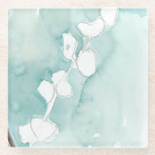 Dessous-de-verre En Verre Ginkgo sur Teal poussiéreux - blanc