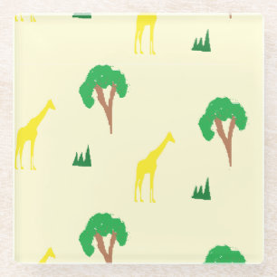 Dessous-de-verre En Verre Giraffe et motif d'arbre