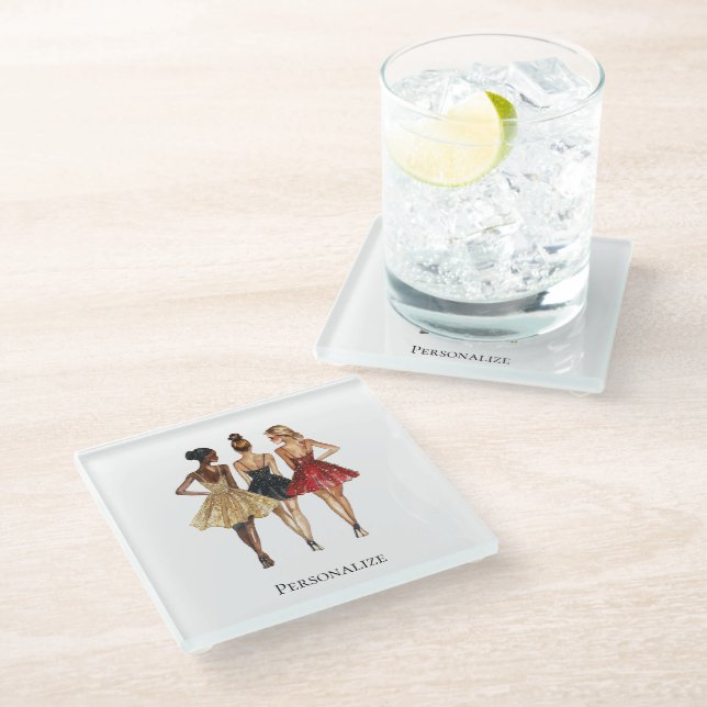 Dessous-de-verre En Verre Girls in Glam Gold Black Red Dresses (Incliné)