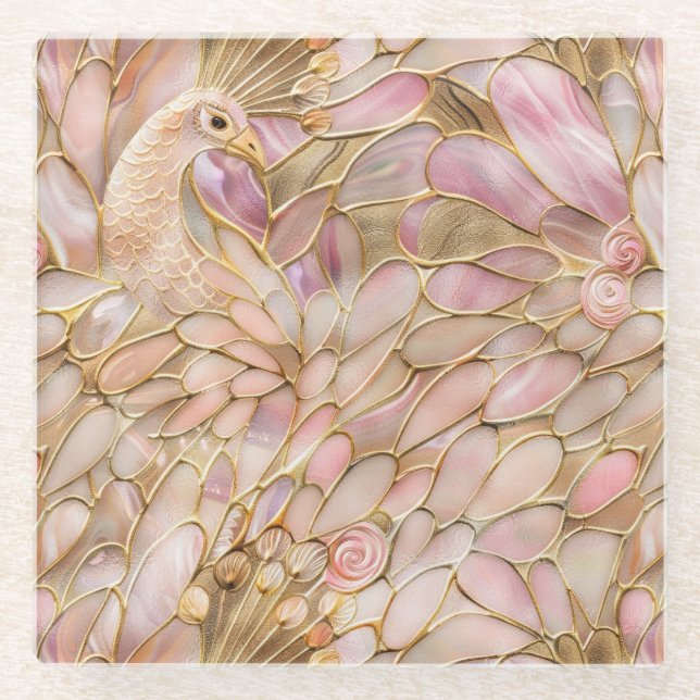 Dessous-de-verre En Verre Glam Gold Chic Pink Peacock (Devant)