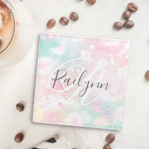 Dessous-de-verre En Verre Glam Parties scintillant rose Pastel Motif fille