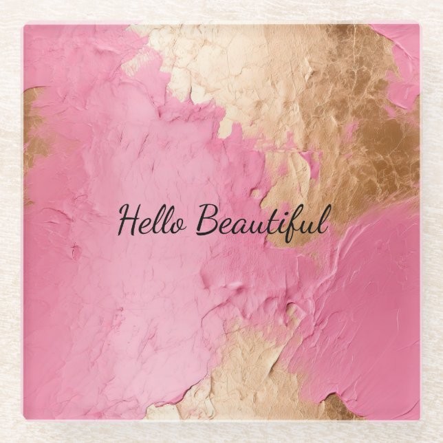 Dessous-de-verre En Verre Glam rose et or (Devant)