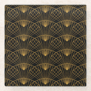 Dessous-de-verre En Verre Glamour Art Déco : Ventilateur D'Or.