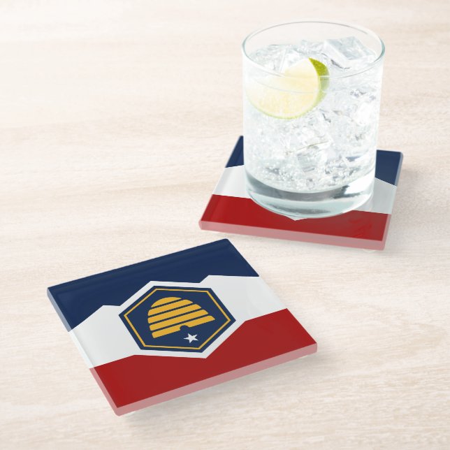 Dessous-de-verre En Verre Glass coaster with new flag of Utah, USA (Incliné)