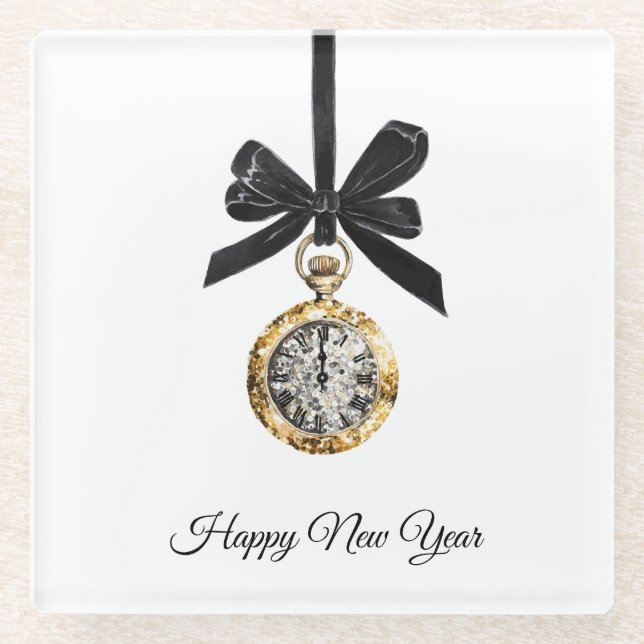 Dessous-de-verre En Verre Glitzy Gold Silver New Year Midnight Hour   (Devant)