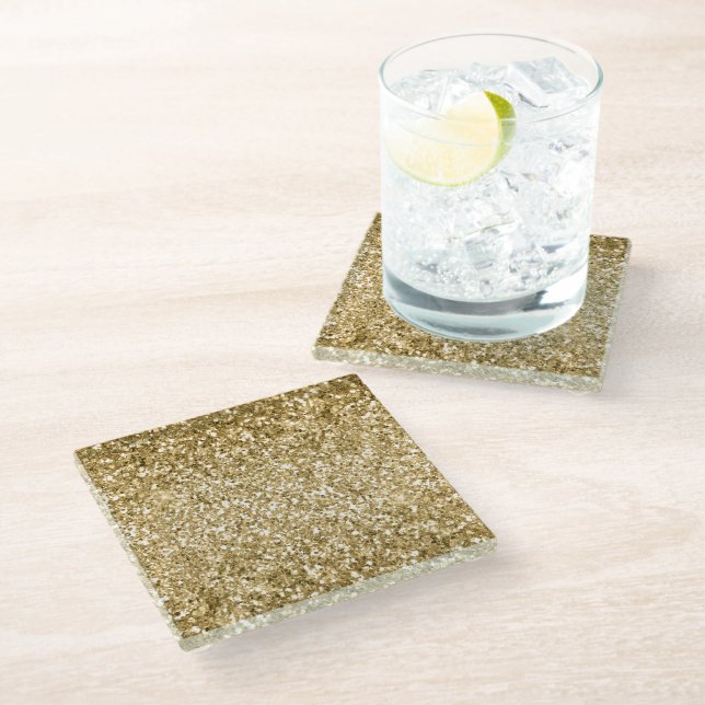 Dessous-de-verre En Verre Glitzy Sparkle Gold Parties scintillant (Incliné)