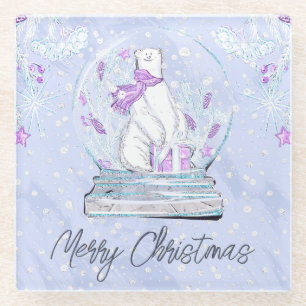 Dessous-de-verre En Verre Globe de neige ours polaire hiver mignon aquarelle