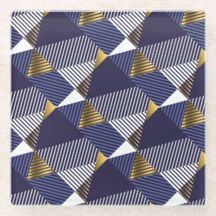 Dessous-de-verre En Verre Gold Blue Luxe : Motif géométrique sans couture