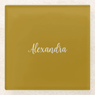 Dessous-de-verre En Verre Gold Color Minimalist Plain Ajouter Nom Calligraph