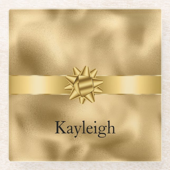 Dessous-de-verre En Verre Gold Glam Ribbon and Bow Christmas (Devant)