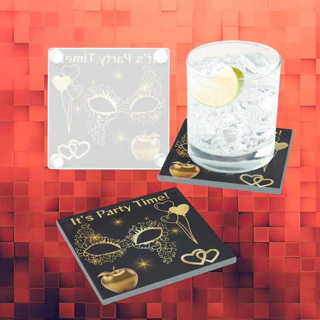 Dessous-de-verre En Verre Gold Masquerade C'est l'heure de la fête | (Créateur téléchargé)
