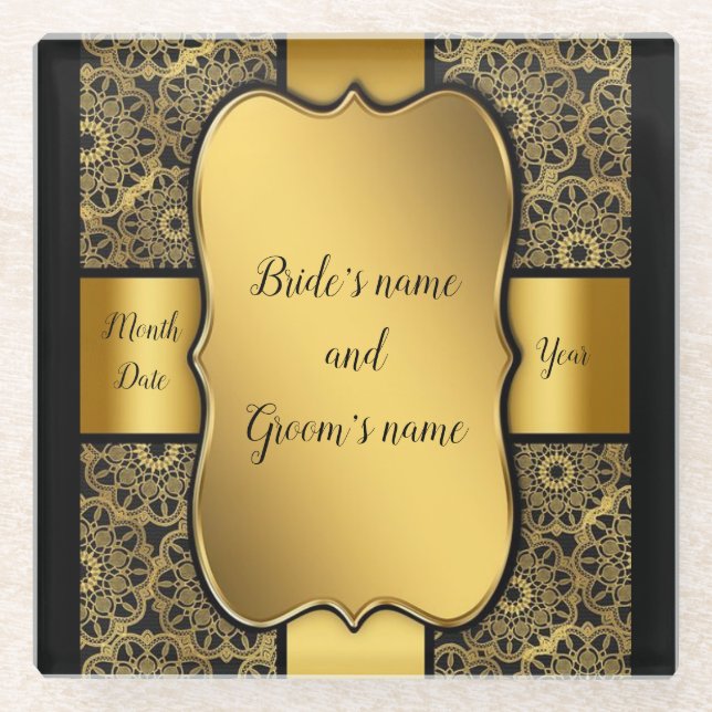 Dessous-de-verre En Verre Gold Ribbon Wedding Favor (Devant)