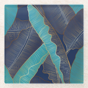 Dessous-de-verre En Verre Golden Banana Leaf : Motif de luxe.
