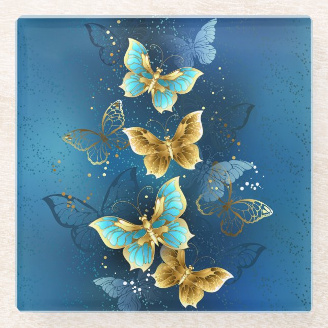 Dessous-de-verre En Verre Golden butterflies (Devant)