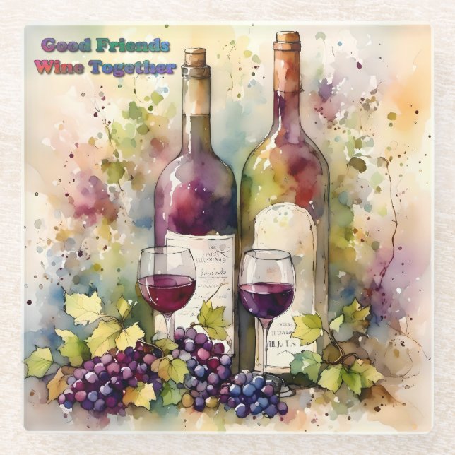 Dessous-de-verre En Verre Good Friends Wine Together (Devant)