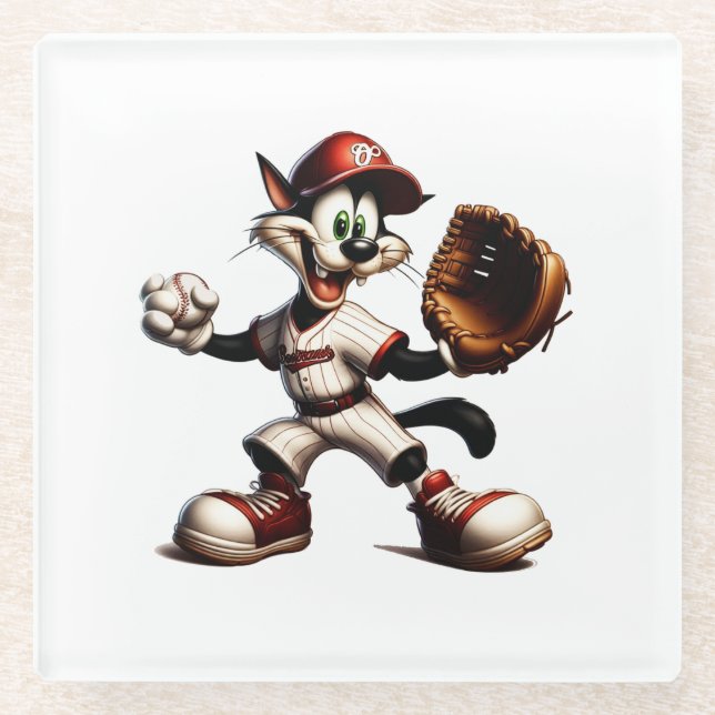 Dessous-de-verre En Verre Goofy Cat Baseball Pitcher Monte (Devant)