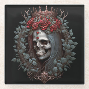 Dessous-de-verre En Verre Goth Crâne Rose Couronne gothique
