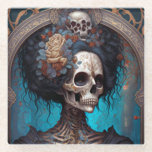 Dessous-de-verre En Verre Goth Skeleton Skull Woman Gothique
