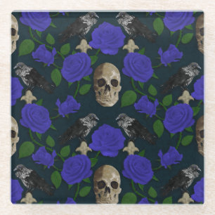 Dessous-de-verre En Verre Gothique foncé Grungy Vins Roses Corbeau bleu crân