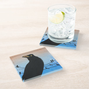 Dessous-de-verre En Verre Grackle Austin Texas Black Bird Wildlife Painting