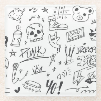 Dessous-de-verre En Verre Graffiti Doodles : Punk Music Scribble