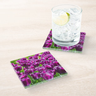 Dessous-de-verre En Verre Grand champ de tulipes pourpres