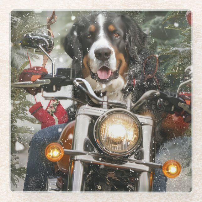 Dessous-de-verre En Verre Grande Suisse de l'équitation moto Noël (Devant)