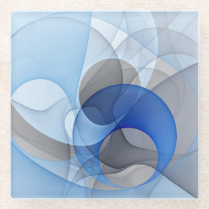 Dessous-de-verre En Verre Graphisme d'art fractal abstrait bleu gris moderne