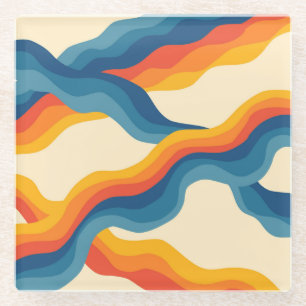 Dessous-de-verre En Verre Gras Abstrait Bleu Orange Retro Wavy Stripe Spring
