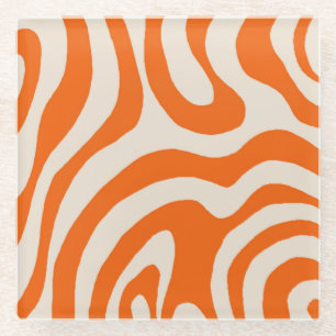 Dessous-de-verre En Verre Gras Abstrait en marbre orange Wavy Stripe Retro