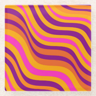 Dessous-de-verre En Verre Gras Abstrait Orange violet Wavy Stripe Retro